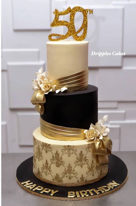 50th Birthday Cake For Mom, 50th Birthday Cake Images, Black And Gold Birthday Cake, 50th Birthday Cake For Women, 50th Birthday Cakes For Men, Cottage Bakery, Black And Gold Cake, 50th Anniversary Cakes, Birthday Cake For Mom