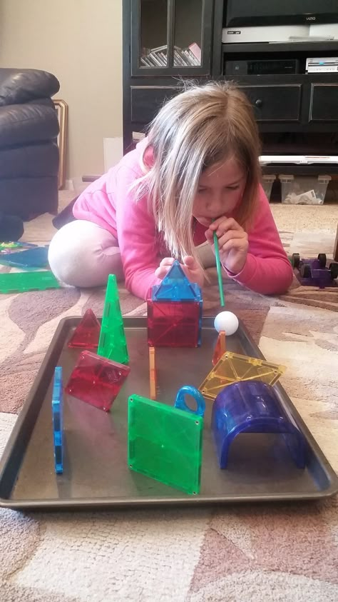 Magnatiles Ramp, Painting With Blocks Preschool, Ramp With Magnatiles, Car Ramp With Magnatiles, Magnatile Marble Run, Preschool Rules, Toddler Fine Motor Activities, Magnet Activities, Toddler Themes