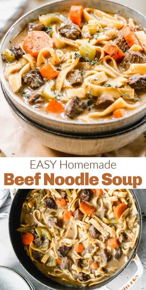 Pot Roast Noodle Soup, Noodle Beef Soup, Beef Broth Based Soup Recipes, Soups For Sandwiches, Fall Soup Recipes For A Crowd, Beef And Noodle Soup Crock Pot, Beef Soup When Sick, Chopped Stew Meat Recipes, Stock Pot Soup Recipes