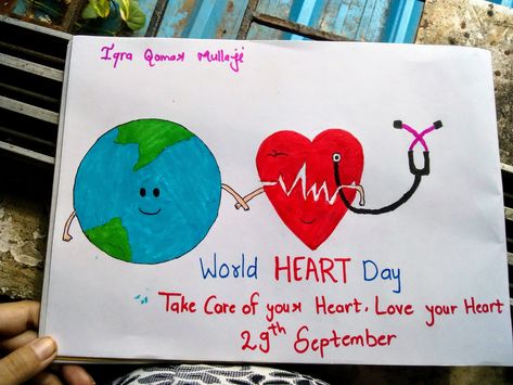 World heart day drawing easy Imagination Drawing, World Heart Day, Happy Children's Day, Easy Drawings For Kids, Heart Day, Poster Drawing, Grateful Heart, Drawing Easy, Child Day