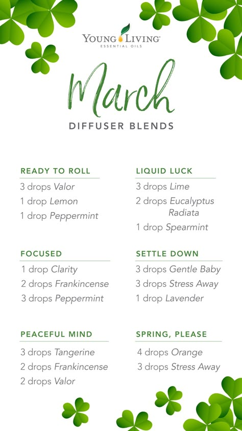 Minty Diffuser Blends, St Patrick’s Day Diffuser Blends, Spring Diffuser Blends Young Living, Valor Diffuser Blends, Peppermint Diffuser Blend, Spearmint Diffuser Blends, Clarity Essential Oil, Spring Diffuser Blends, Liquid Luck