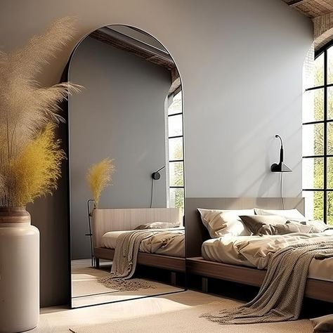 Amazon.com: AyeWish Floor Mirror, Oversized Full Length Mirror, Arched Mirror, Large Standing Mirror, Tall Mirror, Wall Mounted, FreeStanding, Giant Mirror, 76"×34", Aluminum Frame - Black : Home & Kitchen Mirror On Bedroom Wall, Huge Mirror Living Room, Tall Mirror Wall, Bedroom Ideas Big, Xl Mirror, Large Standing Mirror, Zen Corner, Giant Mirror, Mirror Living Room