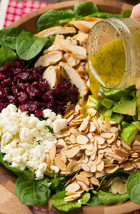 Avocado Spinach Salad, Spinach Salad With Chicken, Spinach Avocado, Salad With Chicken, Poppyseed Dressing, Poppy Seed Dressing, Honey Dijon, Fresh Orange, Orange Poppy