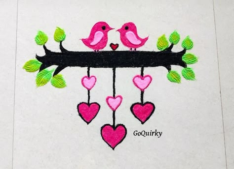 Love Birds Rangoli Design, Rangoli Easy Simple, Birds Rangoli, Easy Simple Rangoli, Rangoli Beautiful, Design Rangoli, Dot Rangoli, Rangoli Easy, Latest Rangoli