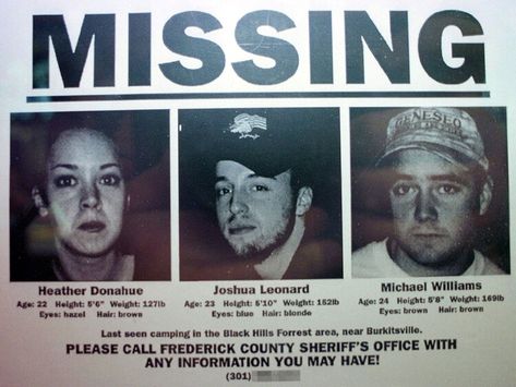 The Blair Witch Project Original Cast Members Request Retroactive Payment — Vanity Fair Blair Witch Project Decorations, Blare Witch Project, Project X Movie, Blair Witch Project Aesthetic, Blair Witch Project Poster, Blair Witch Project Missing Poster, Heather Donahue, The Blair Witch Project, The Human Centipede