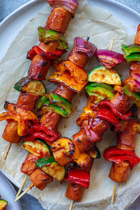 Hot Dog Skewers - Eat Figs, Not Pigs Hot Dog Skewers, Hot Dogs On A Stick, Salmon Hot Dogs, Hot Dog Sausage Recipes, Sausage Skewers Grill, Protein Entrees, Summer Sausage And Cheese Skewers, Unique Hot Dog Toppings, Veggie Hot Dog