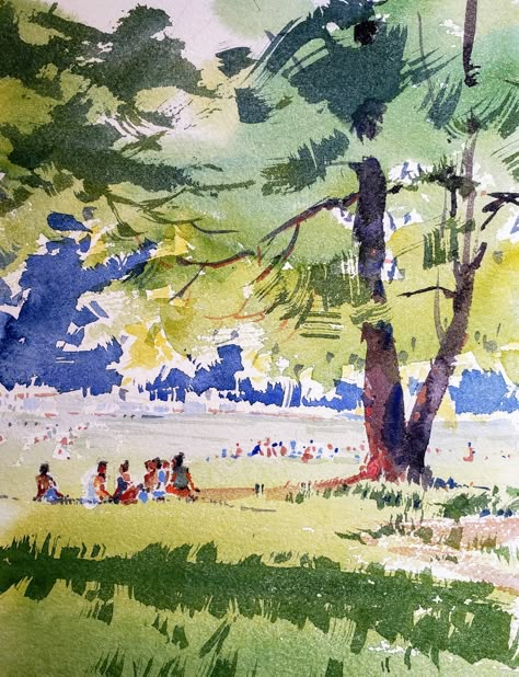 Yong Hong Zhong,     A sunny afternoon at Prospect Park in Brooklyn NY Park Watercolor, Monochromatic Art, Color Pencil Illustration, Color Drawing Art, Watercolor Beginner, Prospect Park, Watercolour Inspiration, Sunny Afternoon, Watercolor Sketchbook