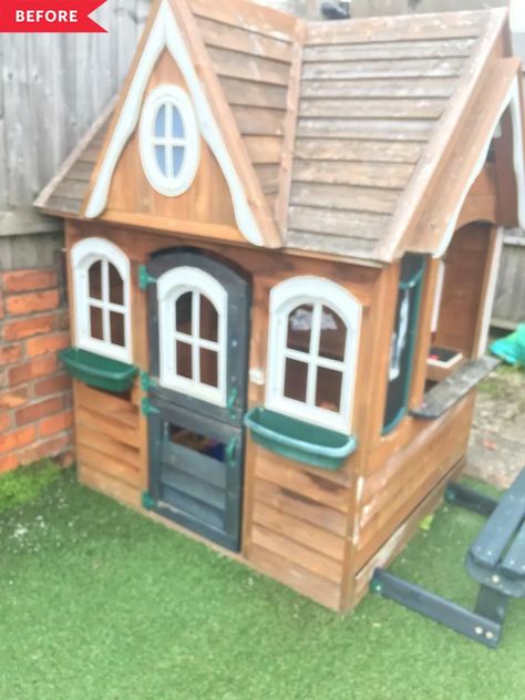 Kids Playhouse Makeover, Diy Playhouse Makeover, Playhouse Remodel, Playhouse Diy, Playhouse Makeover, Timeless Color Palette, Diy Playhouse, Traveling Alone, Playhouse Outdoor