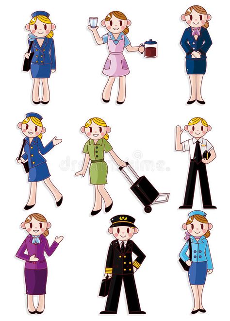 Cartoon flight attendant/pilot icon. Drawing stock illustration Easy Girl Drawings, Flight Attendant Hat, Hat Illustration, Flight Attendant, Girl Drawing, Fashion Designer, Vault Boy, Stock Illustration, Flight