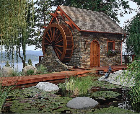 Backyard Water Wheel, Water Wheel House, Watermill House, Waterwheel House, Water Village, Mini Chalet, Wonder Wheel, Windmill House, Cottage Tiny House