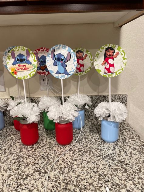 Stitch Birthday Party Centerpieces, Lilo Stitch Centerpieces, Diy Stitch Centerpieces, Lilo And Stitch Birthday Centerpieces, Diy Lilo And Stitch Centerpieces, Stitch Birthday Centerpieces, Lilo And Stitch Centerpiece Ideas, Kilo And Stitch Birthday Party, Stitch Centerpiece Ideas