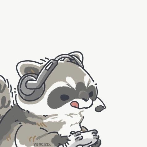 Raccoon Wearing Headphones, Raccoon Headphones, Cute Raccoon Art, Physical Wallpaper, Chibi Raccoon, Tote Bag Ideas, Raccoon Drawing, Raccoon Art, Cute Raccoon