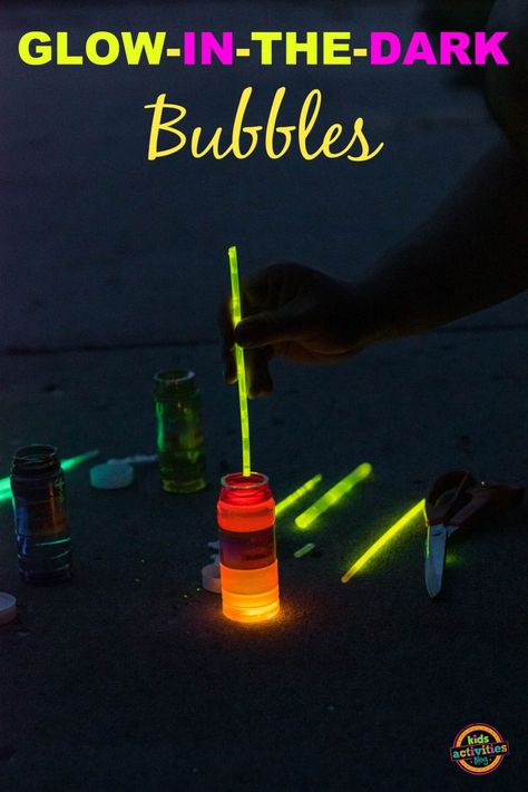 Easy Glow-In-The-Dark Bubbles | The Perfect Night Game Activity Glow In The Dark School Activities, Glow In The Dark Classroom Activities, Glow In The Dark Twister, Glow In The Dark Stem Activities, Glow In The Dark Bubbles, Bubble Diy, Glow Games, Glow Stick Party, Glow In Dark Party