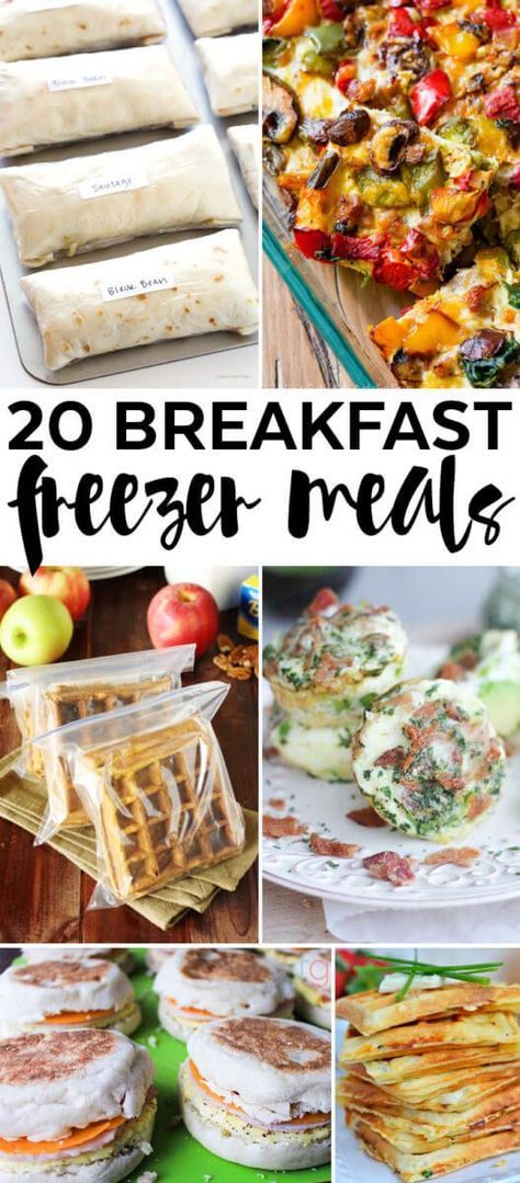 20 Breakfast Freezer Meals - Add these easy make ahead breakfast ideas into your meal plan rotation! Freezer Cooking | Freezer Breakfast | Make Ahead Meals Easy Make Ahead Breakfast Ideas, Breakfast Freezer Meals, Make Ahead Breakfast Ideas, Freeze Meals, Easy Make Ahead Breakfast, Resep Makanan Beku, Menu Sarapan Sehat, Freezer Meal Planning, Make Ahead Freezer Meals