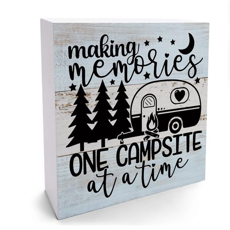 (Promoted) Funny Camping Gifts Desk Decor Wooden Box Sign Camping Camper Accessories Decor Rustic Wood Block Plaque Box Sign for Camper Traveler Home Farmhouse Shelf Table Decoration One Campsite at a Time Sign (As an Amazon Associate I earn from qualifying purchases) #campingdecor Rustic Desk Decor, Camping Signs Diy, Funny Camping Signs, Wood Printing, Camper Accessories, Rustic Wooden Box, Laser Cut Decor, Paulownia Wood, Wood Signs For Home