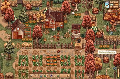 Meadowlands Farm Stardew Valley Layout, Stardew Meadowlands, Meadow Farm Stardew, Stardew Meadowlands Farm, Stardew Valley Farm Layout Meadowlands, Meadowlands Farm Stardew Valley, Forest Farm Inspo Stardew, Stardew Valley Fall Crops, Stardew Valley Icons