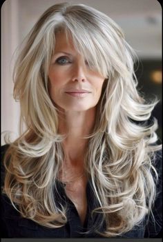 Long Hair Older Women, Layered Hair With Bangs, Long Layered Haircuts, Haircuts For Medium Hair, Long Layered Hair, Haircuts For Long Hair, Hairstyles For Women, Hair Transformation, Silver Hair