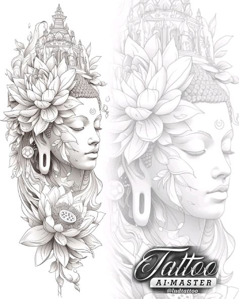 Cambodian Tattoo, Memorial Tattoo Designs, Buddha Tattoo Design, Full Tattoo, Native Tattoos, Buddha Tattoos, Full Sleeve Tattoo Design, Clever Tattoos, Buddha Tattoo