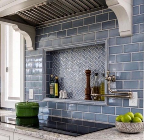 Duk Liner By CurtisResources on Instagram: “How often do your clients request a niche over the stove? Where else have you suggested installing a niche, other than the bathroom? We…” Kitchen Stove Niche, Niche Over Stove, Kitchen Niche Above Stove, Mosaic Above Stove, Niche Behind Stove, Niche Above Stove, Stove Backsplash Ideas Farmhouse, Kitchen Niche Decor, Kitchen Niche Ideas