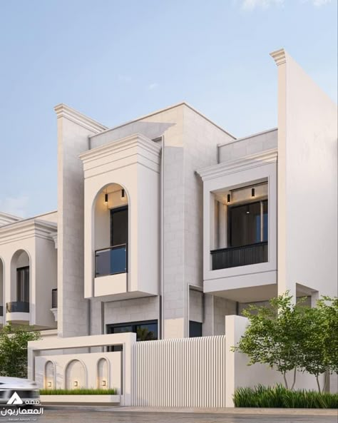 Modern Neoclassical Architecture, 3d Front Elevation, Classic Elevation, Classical Facade, Elevation Ideas, Classic Apartment, Classic Facade, Architecture Elevation, Best Modern House Design