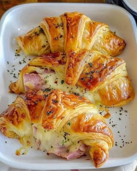 Croissant Sandwich Ideas Lunches, Baked Ham And Cheese Croissants, Ham And Cheese Croissant Bake, Ham And Swiss Croissant, Deli Ham Recipes, Ham And Cheese Croissants, Ree Drummond Recipes, Savory Ham, Ham And Cheese Croissant