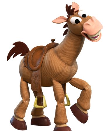 "Ride like the wind, Bullseye!" —Woody's battle cry Bullseye is one of the main characters introduced in Toy Story 2. He is Jessie's horse and a member of Woody's Roundup. Despite being a horse, Bullseye acts more like a dog. He tucks his tail down and hides when he's scared, and when he's happy, he just has to lick something—in this case, Woody. He is extremely affectionate towards Woody, Jessie and the other toys. Bullseye is speedy, but he has other talents as well. He knows how to control Toy Story Toons, Toy Story Character, Woody And Jessie, Jessie Toy Story, Toy Barn, Barrel Of Monkeys, Toy Story Characters, List Of Characters, Woody And Buzz