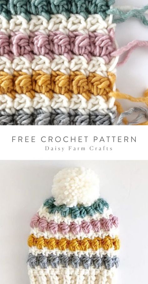 Bernat Softee Chunky Yarn Crochet Patterns, Crochet Hat Kids Pattern, 12 Month Old Crochet Hat Free Pattern, Striped Crochet Hat Pattern Free, Knitted Hat Color Ideas, Crochet Hats Toddler, Crochet Hat Colorful, Crochet Hats Free Pattern Baby, Kids Winter Hat Crochet Pattern Free