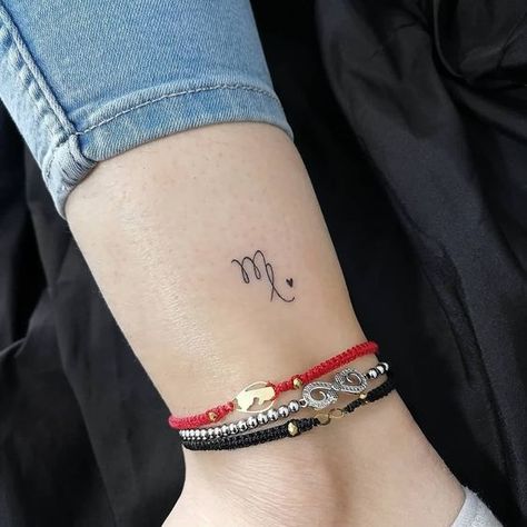 Name Initials Tattoo, Tiny Tattoos For Your Children, Initial Tattoo On Wrist For Women, Cute Small Name Tattoos, Simple Initial Tattoo, Cute Initial Tattoos, Small Initial Tattoo, Small Name Tattoos, Cute Wrist Tattoos