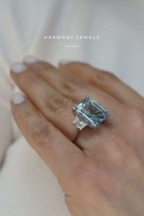 Trilogy Engagement Ring, Emerald Cut Ring, Turn Your Dreams Into Reality, Blue Beauty, Ocean Vibes, Wedding Fall, Aquamarine Ring, Dreams Into Reality, Aquamarine Rings