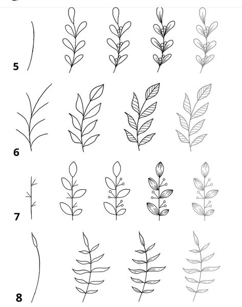 Drawing Plants Step By Step, Botanical Line Drawing Step By Step, Plant Doodle, Botanical Line Drawing, Journal Elements, Flower Drawing Tutorials, Drawing Letters, Leaf Drawing, Easy Doodle Art