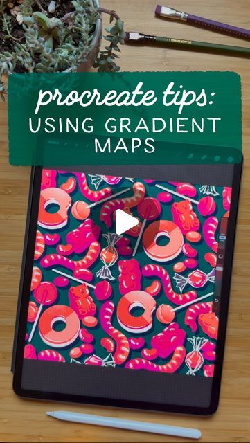 alissandra seelaus | lettering on Instagram: "do you know how @procreate’s gradient maps work? i have to admit, i found them pretty confusing, so when i needed to add a mystical palette to my “treats & tarot” pattern for #scaryandsweet2024, i actually played around with them for the first time and found them to actually be pretty intuitive and really cool! here’s the scoop: 

🍬 first, unlike in photoshop, they are a destructive tool in procreate, so i recommend finishing your illustration and then copying the canvas to apply a gradient map to a new layer

🍬 next, they can be applied to a full color illustration, but it might be a good idea to work in greyscale to make sure you have a full range of values and good contrast from the get-go

🍬 tap the adjustments menu and select “gradient Tarot Pattern, Gradient Map, Color Illustration, Art Tips, Map Art, Tap, Photoshop, How To Apply, Map