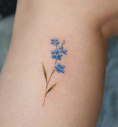 Water Forget Me Not, Plumbago Tattoo, Small Forget Me Not Tattoo, Blue Flower Tattoos For Women, Minimalist Tatoos, Mums Tattoo, Forget Me Not Flower Tattoo, Baking Tattoo, Freckle Tattoo