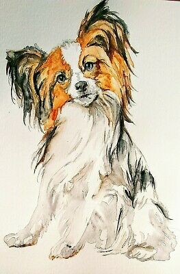 Yellow Bird Art, Phantom Poodle, Realism Illustration, Figurative Illustration, Dogs Painting, Papillon Puppy, Dog Portraits Painting, Art Papillon, Puppy Portraits