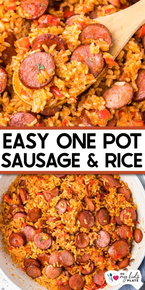 One Pot Sausage And Rice, Smoked Sausage And Rice, One Pot Sausage, Sausage And Rice, Sausage Recipes For Dinner, Sausage Dinner, Smoked Sausage Recipes, Sausage Dishes, Custom Menu