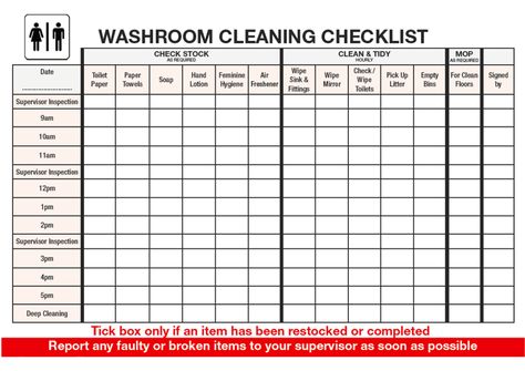 Advanced washroom cleaning checklist - Download this Washroom cleaning checklist to administrate the cleaning works that were performed in the restroom at the location that you manage or own. Bathroom Cleaning List, Bathroom Cleaning Schedule, Bathroom Checklist, Bathroom Cleaning Checklist, Housekeeper Checklist, Cleaning Schedule Templates, Daily Cleaning Checklist, Cleaning Chart, Cleaning Checklist Template