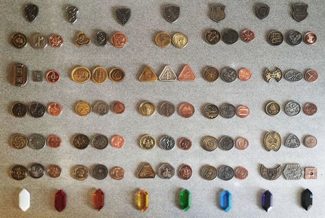 Fantasy Coin Art, Fantasy Money System, Dabloons Oc, Fantasy Currency, Fantasy Money, Fantasy Coins, Dnd Diy, Magic Coins, Dnd Crafts