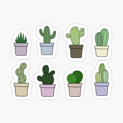 Get my art printed on awesome products. Support me at Redbubble #RBandME: https://www.redbubble.com/i/sticker/Cute-cacti-plants-by-Sara-tonin/51064118.JCQM3?asc=u Aesthetic Plants Stickers Printable, Aesthetic Plant Stickers, Cactus Stickers Printable, Plant Stickers Printable, Plant Stickers Aesthetic, Cute Stickers To Print, Cute Mini Stickers, Stickers Plants, Aesthetic Cactus