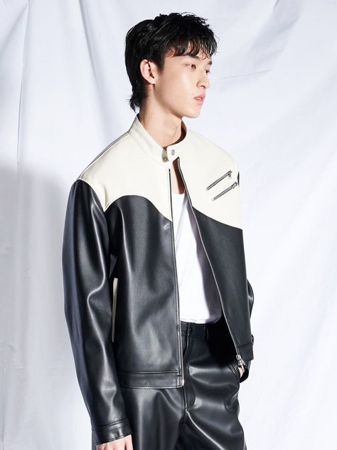 Racing Jacket Outfit, Jackets Outfit, Racing Leather Jacket, Biker Jacket Outfit, Clean Shaven, Pu Jacket, Racing Jacket, Korean Men, Mens Outerwear