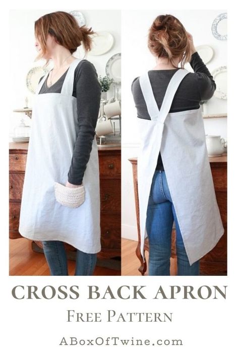 Cross Back Apron Pattern Free, Cross Back Apron Pattern, Free Apron Pattern, Japanese Style Apron, Apron Pattern Free, Diy Apron, Cross Back Apron, Apron Pattern, Pinafore Apron