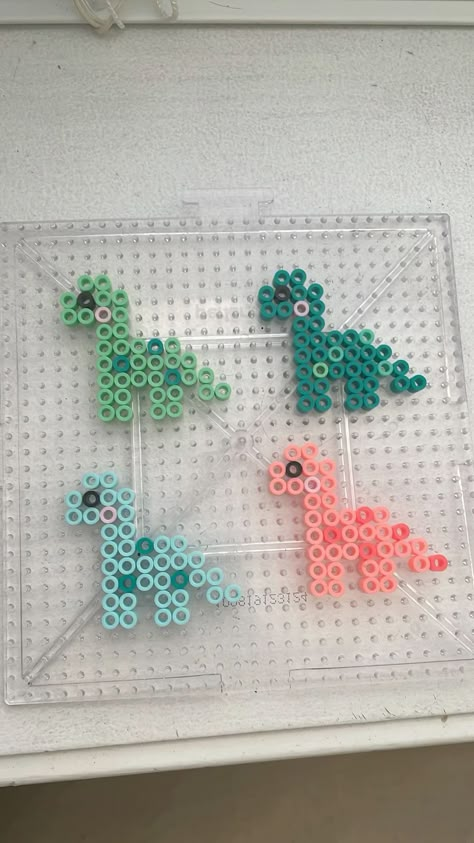 Easy Hama Bead Ideas, Melting Beads Design, Easy Melting Beads Ideas, Small Shark Perler Beads, Dinosaur Melty Beads, Iorn Bead Ideas, Iron Beads Butterfly, Pearler Bead Patterns Dinosaur, Cute Simple Perler Bead Patterns