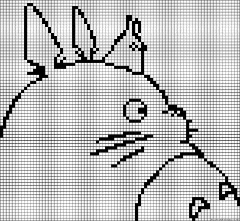 Totoro Grid Pattern, Crochet Totoro, Graph Crochet, Pixel Crochet, Tapestry Crochet Patterns, Crochet Design Pattern, Crochet Blocks, Pola Kristik, Crochet Fashion Patterns