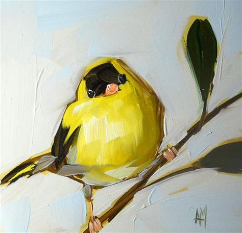 Angela Moulton, Yellow Bird Painting, Gold Finch Painting, Goldfinch Painting, Robin Acrylic Painting, Abstract Bird Painting Contemporary Art, The Goldfinch Painting, Tableau Art, Art Oil