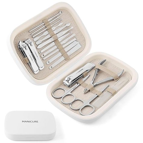 Amazon.com : HEMOUR Manicure Set Nail Clipper Set - 18 in 1 Stainless Steel Professional Grooming Manicure Kit, Grooming Tools for Men and Women with Luxury Travel Case(White) : Beauty & Personal Care Nail Care Set, Nail Care Kit, Amazon Luxury, Nail Art Tool Kit, Airplane Travel Essentials, Manicure Kit, Airplane Travel, Clean Nails, Manicure Set