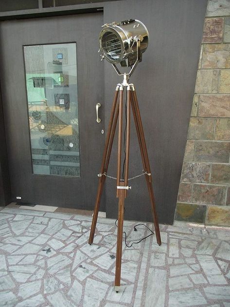 Vintage Marine Nautical Industrial Spotlight Floor Lamp Tripod Stand Hollywood Floor Lamp for Living Room Bedroom, Vintage Spotlight Reading Lamp Nautical Searchlight Floor Lamp for Office, Cinema Floor Lamp Tripod, Industrial Spotlight, Search Light, Spotlight Floor Lamp, Antique Floor Lamps, Decorative Floor Lamps, Tripod Lighting, House Lamp, Floor Lamps Living Room