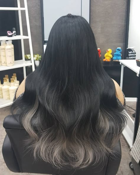 Dark Ash Ombre Hair, Ash Brown Ombre On Black Hair, Brown Tips On Black Hair, Hair Dye Ombre Brown, Black To Ash Brown Hair, Ash Brown Highlights Straight Hair, Brown Hair Ends Dyed, Brown Ombre Hair Asian, Ombre Black And Brown Hair