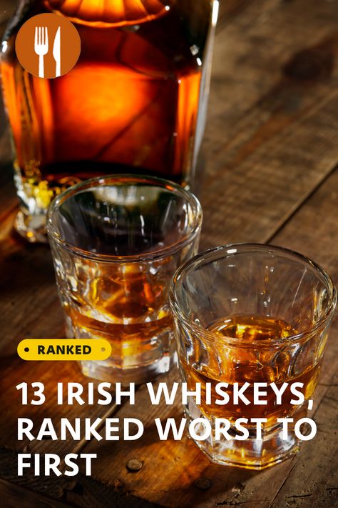 Irish whiskey is distinct from similar spirits, like Scotch and bourbon, in several ways: Whereas Scotch is made from malted barley — and bourbon from corn — Irish whiskey is distilled from a mash of fermented cereals including corn, wheat, and barley. #worsttofirst #ranked #irish #whiskey #irishwhiskey Scottish Whisky Distilleries, Irish Wine, Irish Whiskey Drinks, Wild Turkey Whiskey, Scotch Cocktails, Best Irish Whiskey, Whiskey And Cigars, Bourbon Cocktail Recipe, Wheated Bourbon