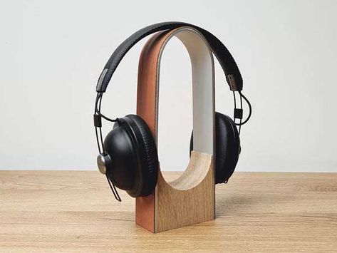 Natural Wood Cleaner, Diy Headphone Stand, Wood Headphones, Stand And Deliver, Headset Holder, Headset Stand, Headphone Stand, Headphone Holder, Traditional Office