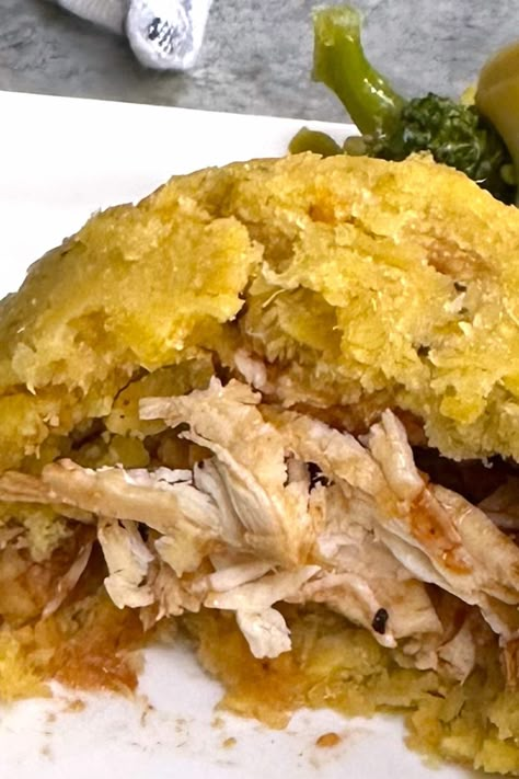 Easy Chicken Mofongo Recipe - IzzyCooking Easy Mofongo Recipe, Puerto Rican Mofongo Recipe, How To Make Mofongo, Mexican Barbacoa Recipe, Mofongo Recipe, Puerto Rican Chicken, Garlic And Oil, Green Plantains, Barbacoa Recipe