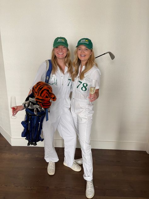 Family Golf Halloween Costumes, Golf Costume Ideas, Masters Caddy Costume, Golf Couple Costume, Golfer And Caddy Couples Costume, Golf Caddy Costume, Caddy Costume, Golf Halloween Costume, Golf Costumes