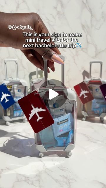 Cocktails (21+ to follow) on Instagram: "What happens at the bachelorette... stays at the bachelorette! Because a wild night deserves the ultimate travel kit 💍 🥳Link for mini suitcases is in our bio, @cocktails may earn commission through links in our socials.#cocktails #shots #hangoverkit #bachelorette #bachelorettekit #minisuitcase #bridetribe" Bridal Shower Kit, Mini Shots Gift Ideas, Travel Invitation, Mini Suitcase, Girls Trips, Girls Trip Gifts, Wild Night, Gifts Wrapping, Hangover Kit